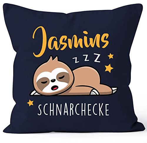 SpecialMe® Kissen-Bezug Kinder mit Namen Schnarchecke personalisiert Faultier Namenskissen Kinder Baby Navy 40cm x 40cm