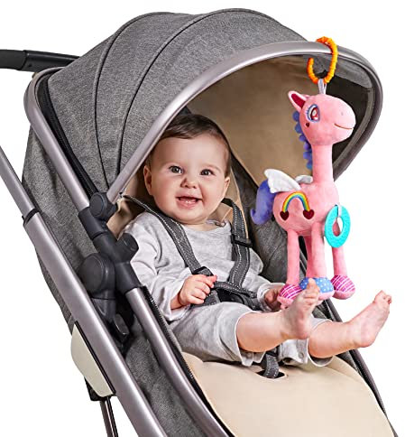 TUMAMA Hängende Rassel Kinderwagen Spielzeug für Babys 0 3 4 5 6 9 12 Monate, hängende Spielzeug für Bett, Autositz, Babyschale Plüschtier mit Windspiel für neugeborenes Mädchen Junge