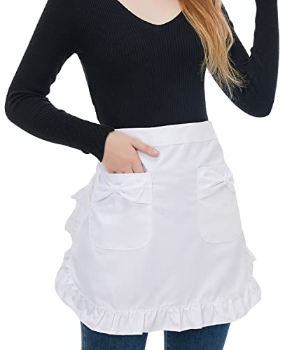 Love Potato Waist Apron with Pockets, Fashion Kitchen Cooking Restaurant Bistro Half Aprons for Girl Woman (White)