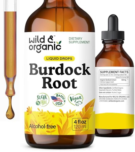 Wild & Organic Burdock Root Tincture - Antioxidant, Detox & Lymphatic Support - Burdock Root Extract Drops - Arctium Lappa Herb Supplement - Add to Tea - Vegan, Sugar & Alcohol-Free - 4 fl oz