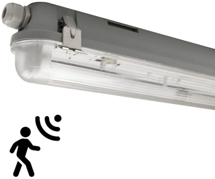Ledvion - 1 pieza, pantalla estanca, 60cm, IP65, con sensor, Tubo No incluido, Impermeable, lámpara de techo para garaje, de bodega, tubo led, almacén