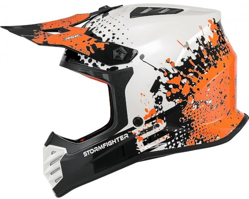 KSK Kinder-Crosshelm Stormfighter Orange – ECE R 22.06 Zugelassen – Größe 4XS (47-48cm) – ABS-Schale