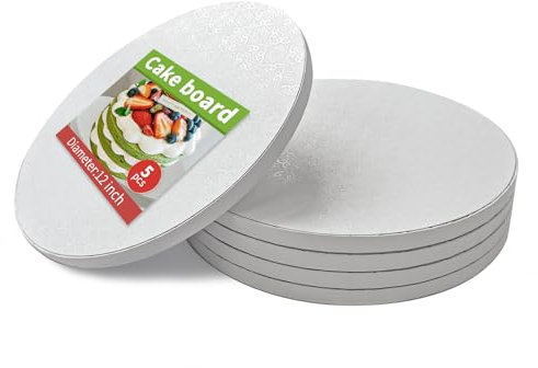Oiamker Cake Drum 5 Stück, 12mm Cake Board Ø 30cm/12inch Tortenunterlage Rund, Wiederverwendbar Tortenplatte für 8-11 inch Kuchen, Dessert (Weiß)