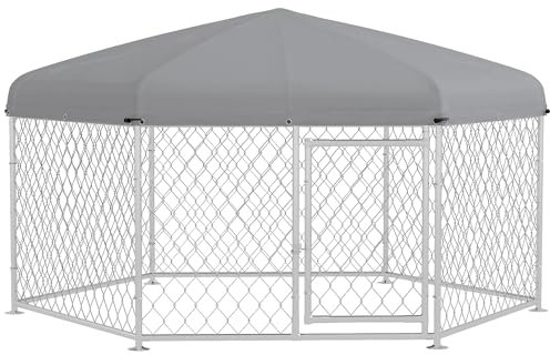 PawHut Outdoor Dog Kennel with Water-Resistant, UV-Resistant Roof, Dog Run with Lockable Door for Garden, Patio, Terrace for Medium, Large Dogs, 2.1 x 1.85 x 1.5m
