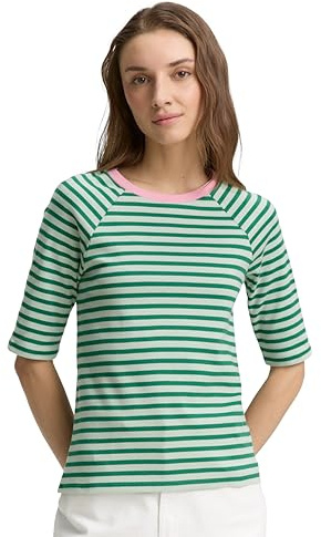 TOM TAILOR Denim Camiseta de Rayas para Mujer, 37365 Tonal Green Stripe, L