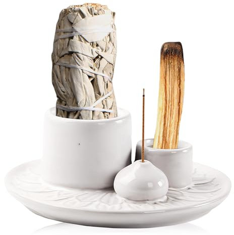 4-In-1 Räucherschale Für Jedes Räucherstäbchen, Räucherwerk, Palo Santo, Räucherkegel Räucherstäbchenhalter, Räucherstäbchen Halter Keramik Für Yoga/Meditation(Ohne Räucherstäbchen) Weiß