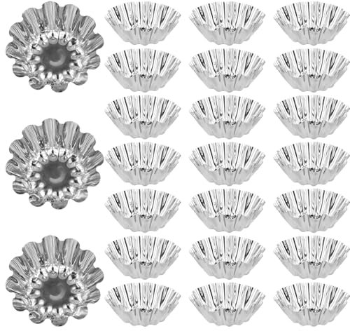 YILANJIN 25 Pezzi Pirottini in Acciaio Inox, Antiaderenti Forme per Crostatine, Forniture di Cottura, Stampi per Crostatine all'Uovo, Moldes de Hornear Antiadherentes