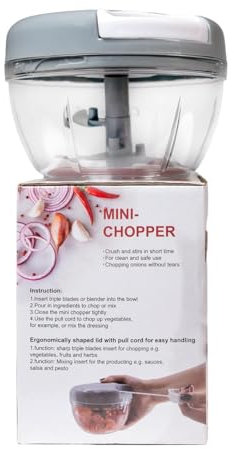 SuRaheja Hachoir Manuel 500ml – Coupe Legumes Multifonctions pour Hacher, Mixer, Émincer | Hachoir Manuel Pratique pour Fruits, Légumes, Noix, Herbes, Viandes | Coupe Légumes Compact | Pack de 2