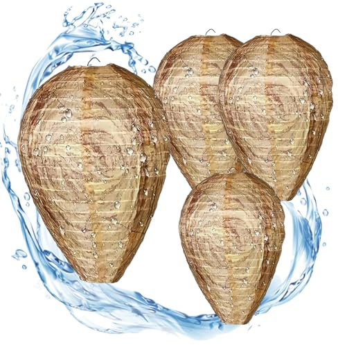 4 Pcs Wasp Nest Decoy, Waterproof Waspinator Wasp Trap Outdoor Hanging, Fake Was-p Hornets Nest, Was-p Repellent Bee Deterrent for Home and Garden Outdoors (Brown)