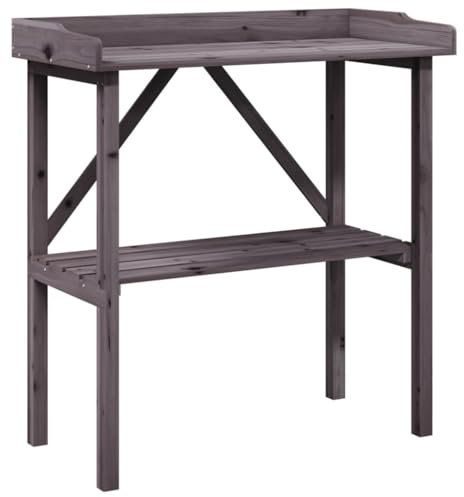 Eleganz Table de plantation en bois massif avec étagère, gris, 78 x 38 x 82,5 cm, robuste et durable, en bois de sapin, idéale pour l'entretien du jardin et l'entretien des plantes