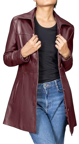 Jild Casual Car Coat Lambskin Leather Jacket Women – ¾ Length Blazer Overcoat Style Leather Long Coat Women (CCW-Burg-S)