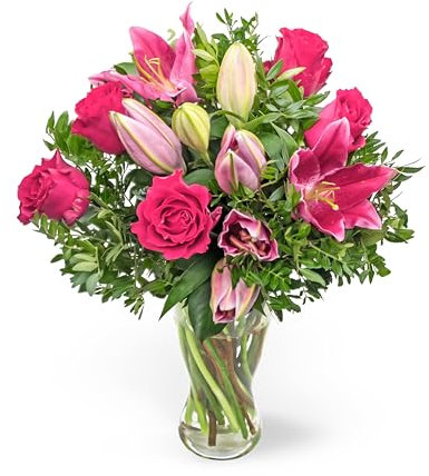 Bouquet de lys roses – Arrangement de fleurs fraîches livré à la main – Cadeau élégant avec expédition le jour suivant – Idéal pour anniversaire, condoléances, célébration ou Thanksgiving