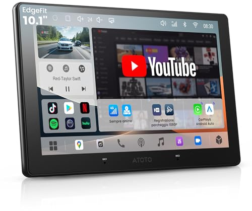 ATOTOOUT Autoradio 2 DIN 10.1 Pouces,écran Tactile QLED 4Go+64Go,CarPlay sans Fil, Android Auto, Android avec 4G/Wi-FI/BT/USB,DSP,GPS und Parkmonitor, LRV, HDMI-EIN-/Ausgang, FM/RDS