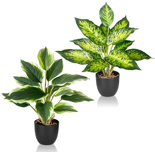 Fentar 2 Piezas Plantas Artificiales Decorativas, Planta Artificial Grande 41cm de Colores Brillantes y Realistas, Plantas Decorativas para Sala de Estar, Ventana, Oficina y Baño