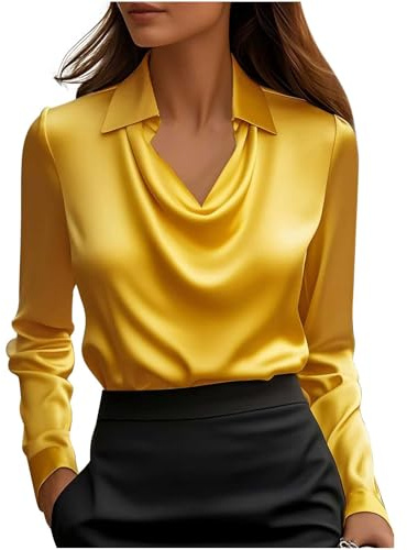 Camicia Donna Elegante Maniche Lunghe Camicia con Bottoni in Tinta Unita Leggera e Comoda per Primavera, Autunno e Inverno Camicetta da Donna alla Moda Lavoro Tops Blusa Basic Maglietta Shirt