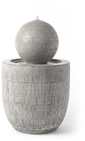 KÖHKO Fontana da giardino Zen Sfera con LED – Fontana decorativa moderna con superficie strutturata per giardino, terrazza e interni