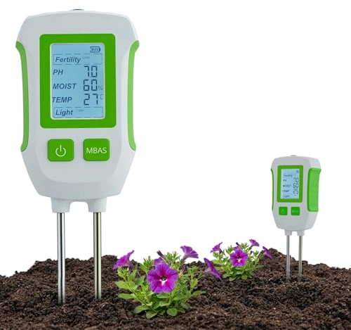 Tolesum Misuratore di umidità del Terreno 5 in 1 - Tester Digitale per PH, Fertilità, Temperatura e Luce - Display LCD Retroilluminato per Piante, Giardino e Fattoria