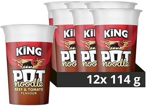 Pot Noodle King Pot Noodle Instant Vegetarian Snack quick-to-make noodles , Beef & Tomato Flavour 12x 114 g