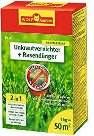 WOLF-GARTEN Unkrautvernichter + Rasendünger SQ, in 4 Verpackungsgrößen 50 m², 1 kg