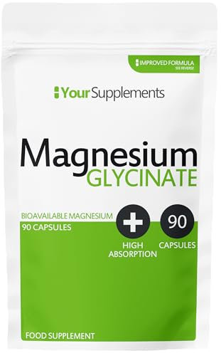 Magnesium Glycinate by Your Supplements | UK Made | True Unblended Bisglycinate | 90 High Absorption Capsules | Suitable for Vegetarians & Vegans