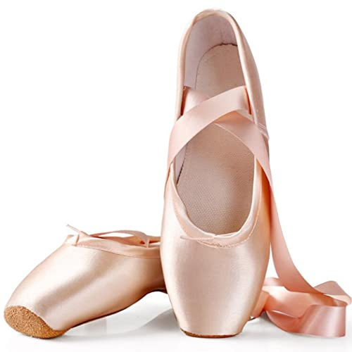 ZESLIV Chaussure de Ballet de Pointe profesionnel Classique Satin et Semelle en Cuir Ballerine Chausson Danse Pantoufle de Ballet avec Ruban pour Enfants Filles Femmes 41