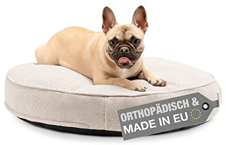 FREUDENTIER® orthopädisches Hundebett rund, flauschig & waschbar, Memory Foam, Made in EU, Hundesofa Ø 70 cm für kleine Hunde in grau