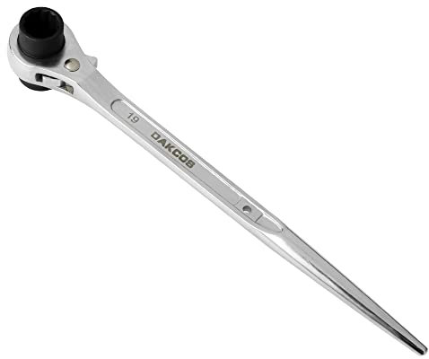 DAKCOS Ratchet Podger Spanner Scaffold Spanner Steel Erect Wrench 19mm x 21mm (Silver Tone)