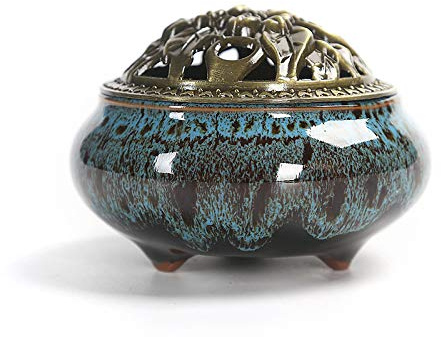 Ceramic Incense Burner, Coil Cone Stick Incense Burner Holder, Home Ornaments Incense Seat, Disc Censer Zen Decor (Fambe Blue)