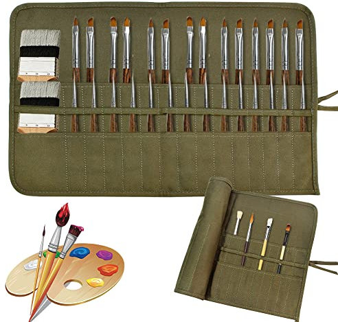 skytowards Estuche para Pinceles de Pintura, 30 Ranuras, Funda Enrollable para Cepillo, Bolsa para Lápices Artisticos (Verde)