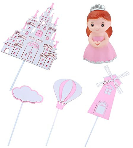 Happy Birthday Princess Cake Toppers - 5PCS Doll Cup & Cupcake Toppers for Girls' Parties