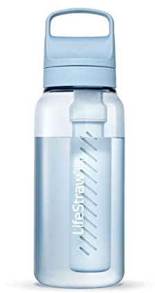 LifeStraw Go Serie - BPA-freie Trinkflasche mit Wasserfilter 1l für Reisen und den täglichen Gebrauch - entfernt Bakterien, Parasiten, Mikroplastik und verbessert den Geschmack, Icelandic Blue (blau)