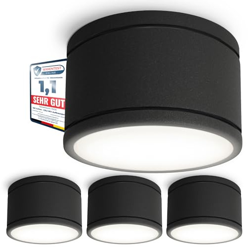 SSC-LUXon 4er Set CELI-WX Aufbau Bad Strahler schwarz mit LED Leuchtmittel neutralweiß GX53 230V - Aufbauspot IP44 Badezimmer 3W
