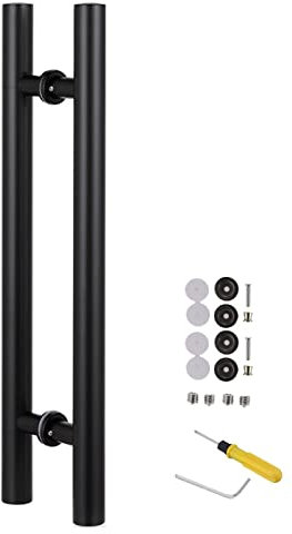 Türgriffe Beschläge für Außentüren Aus Metall, Massiver Robuster Holz-/ Glas-/ Metalltürgriff, 60cm/80cm/100cm/120cm/150cm/180cm, Inklusive Armaturen ( Color : Matte Black , Size : 80cm/31.5 x 60cm )