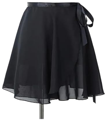 Jupe Enveloppante de Ballet en Mousseline pour Adultes, Jupe de Ballet pour Femmes et Filles, Jupe de Gymnastique, Jupe d'Entraînement de Ballet, Jupe de Ballet pour la Danse, Noir , XL(Height 155