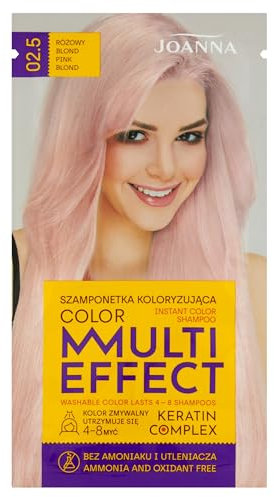 JOANNA Shampoo colorante Multi Effect, shampoo colorante per capelli in sacchetto, durata da 4 a 8 lavaggi, tinta per capelli senza ammoniaca e ossidante, rosa biondo