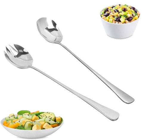 elthmpr Set di Posate per Insalata in Acciaio Inossidabile - 2 Posate da Insalata, in Acciaio Inox, 28 cm, forchette da Insalata in Acciaio Inox, Grandi cucchiai da Servizio, forchetta da Insalata