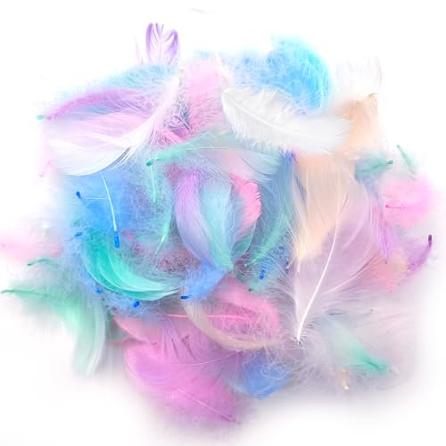 Bunte Federn Zum Basteln, 200 Stück Deko Feder Bastelfedern, Bastel Federn Bunt, Federn Basteln Natürliche, Macaron Farben Kleine Federn, für DIY Traumfänger, Ohrringen, Kopfschmuck, Hochzeit