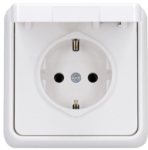 Jung Serie CD Komplett-Set Alpinweiß: CD1520BFKLWW SCHUKO Steckdose mit Klappdeckel + CD581WW Rahmen 1fach
