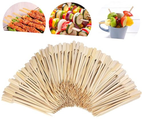 200PCS Bamboo Paddle Skewers, 12CM Natural Wooden Cocktail Picks for Drinks, Fruit BBQ Skewers Food Picks Flat Burgers Sticks, Mini Food Sticks for Buffets Party