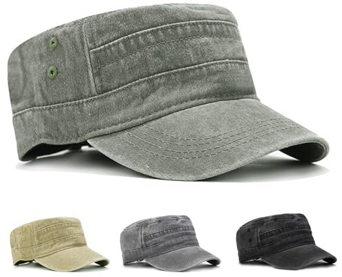 CWENDANER Klassische Premium Army Cap Military Style Cap, Vintage Männer Damen Army Cap, Gewaschene Army Flat Cap Baumwolle, Verstellbar Baseballmütze Kappe für Sport Reisen Drauße(Grün)