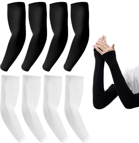Leikedun 4 Paires Manchettes Bras UV 50+ - Manchons Anti-UV Compression 36cm pour Homme & Femme - Sport/Cyclisme/Golf/Tennis - Protection Solaire, Thermorégulation & Respirable (Noir/Blanc)​