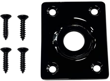 OVSAL Flat Bottom Jack Socket Plate Stainless Steel Flat Base Rectangle Output Jackplate Compatible with LP Les Paul TL Tele Telecaster Electric Guitar Replacement Parts（Vacuum Black）