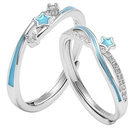 Bague De Couple En Argent Sterling S925 Bague Pour Homme Et Femme Avec Étoiles Et Zircon Cubique Bague Lumineuse À Bout Ouvert Pour La Saint-Valentin/Cadeau De Mariage