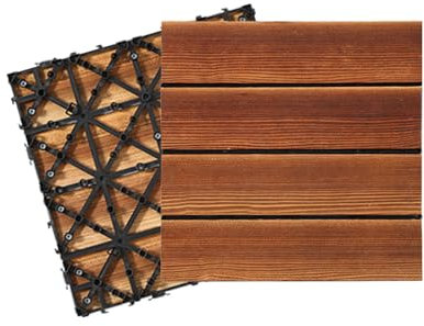 Suelo Terraza Exterior, Baldosa Madera Jardin Suelo Terraza Encajable Antideslizantes Tarima Exterior para Tarima Jardín Patio Balcón Proceso de Carbonización 30 X 30cm B2 11pcs