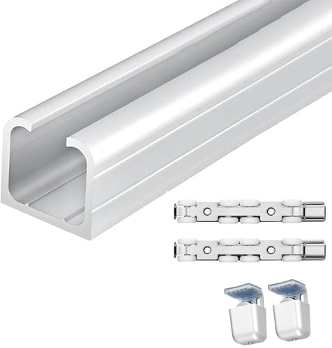 Kit de puerta corredera invisible – 330 cm, riel de riel con ruedas para ducha y armario, sistema de puerta de bolsillo de montaje en techo y pared, acabado blanco