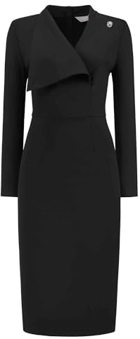 Hobemty Women's Elegant Pencil Dress Lapel V Neck Long Sleeve 2025 Trendy Work Knee Length Dresses Black L
