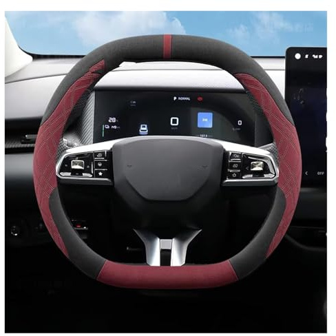 Steering Wheel Cover for Cars Suede Leather Car Steering Wheel Cover for MG for ZS HS ES5 2025 Auto Interior Accessories Car Steering Wheel(Double D Black Red)