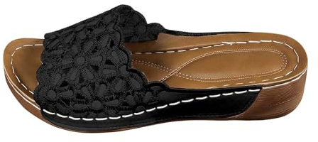 Generisch Pantoufles pour femme - Motif floral - Bout ouvert - Coupe plate - Coupe large - Chaussures pieds nus - Chaussures de plage - Pantoufles pour femme - Coupe large - Pantoufles pour femme