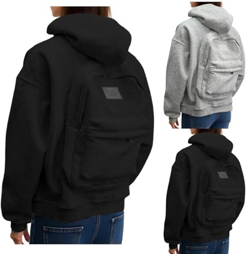Travel Hoodie da uomo con zaino con cerniera, giacca con cappuccio da viaggio, design con zaino, felpa oversize, da donna, a maniche lunghe, pullover, con cappuccio, comoda giacca intermedia, outdoor