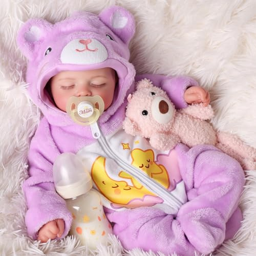 JIZHI Bambole Reborn -20 Pollice Bambola Bambina Corpo in Cotone, Testa e arti in Vinile - Originali Bambino Neonata con Accessori dai 3 Anni +